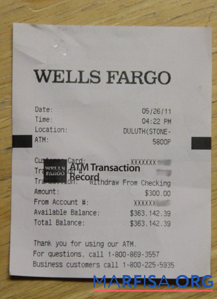 Realistic USA Wells Fargo company payment receipt template